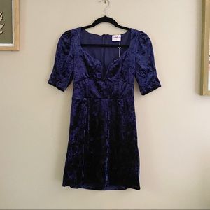 BuddyLove• Dakota fired crushed velvet navy blue mini dress nwt